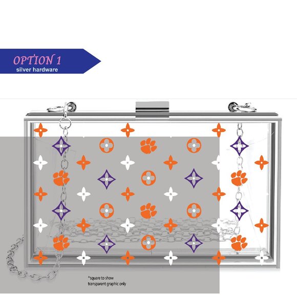Clemson pattern (Double Sided) Clear Acrylic Clutch - Picture 1 of 2